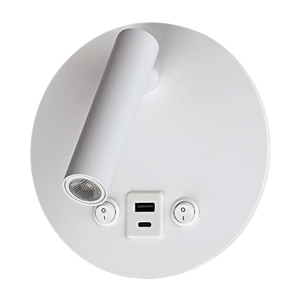 The Lighting Club Wall Light White and Gold Arcus Round USB Wall Light in Black or White MB-140/WH-USB