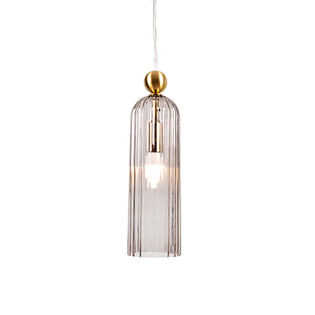 The Lighting Club Pendant Lights Gold Ribbed Glass Pendant Light – Smokey Grey E14 Hanging Ceiling Light P1338 6009551810742