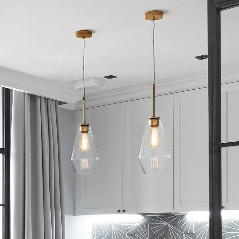 The Lighting Club pendant light Vetra 1 Clear Glass Metal Pendant Light - Gold P1362