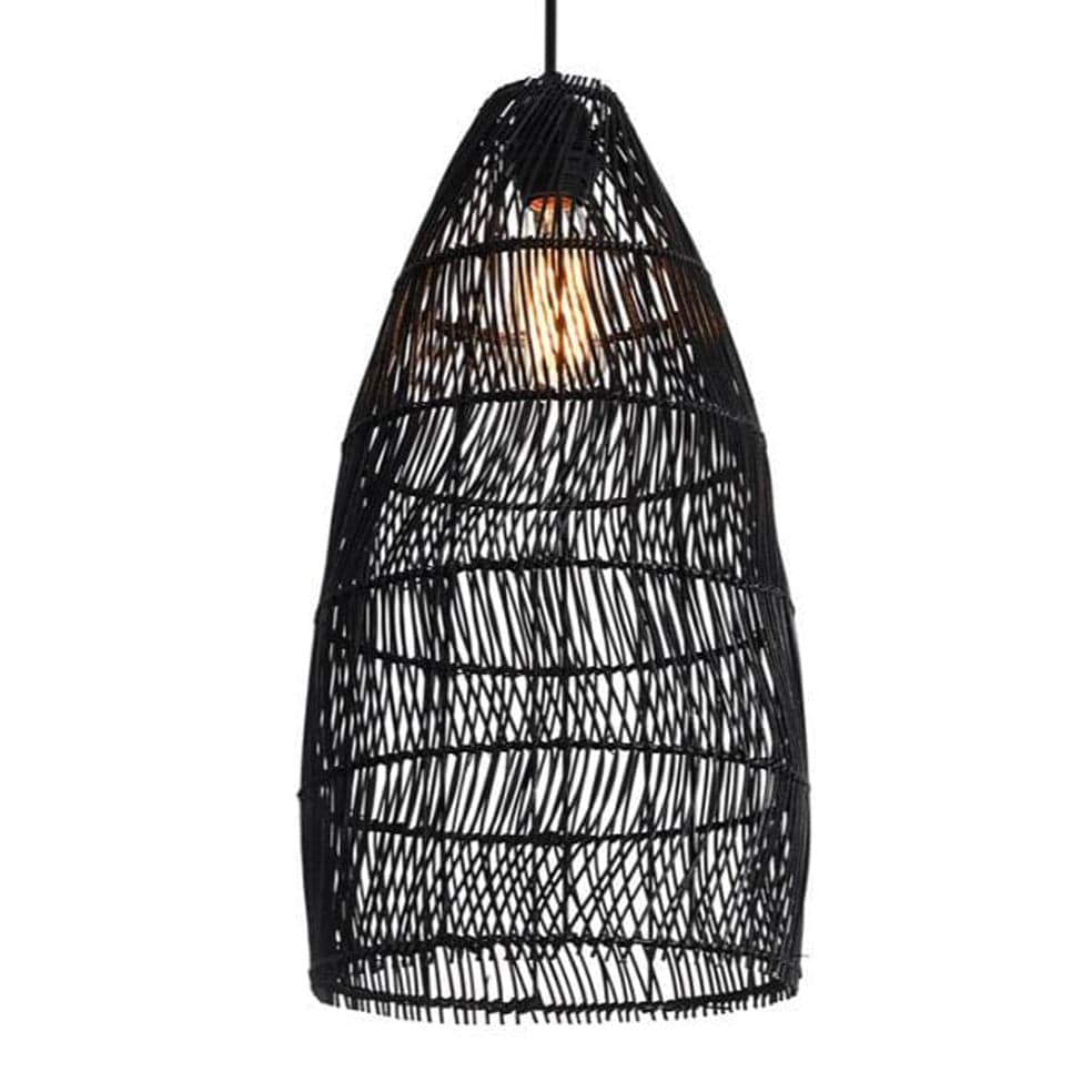 The Lighting Club Tall Wave Rattan Pendant Light Natural | Black