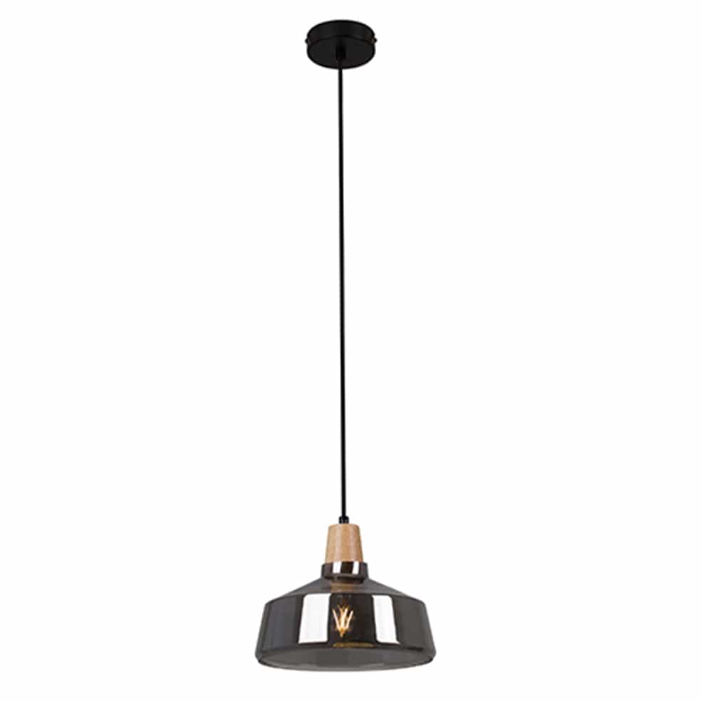 The Lighting Club Pendant Tallinn Glass and Wood Pendant Light | Copper or Smokey