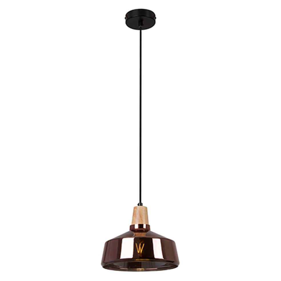 The Lighting Club Pendant Tallinn Glass and Wood Pendant Light | Copper or Smokey