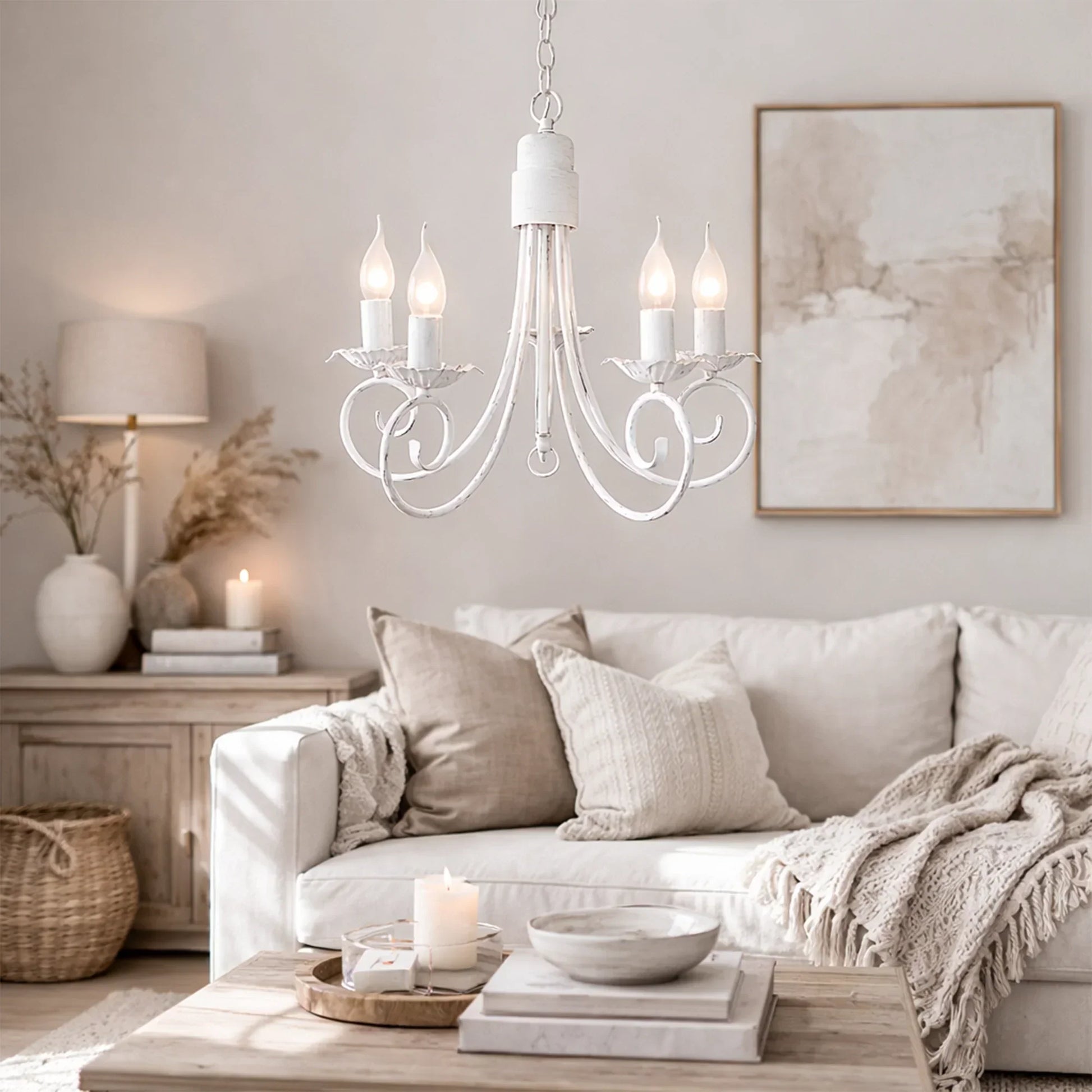 The Lighting Club Chandelier Fossil White Classic Metal Chandelier – 5 Light | 3 Light