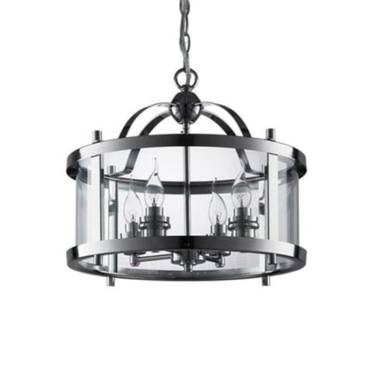 The Lighting Club Pendant Drum Shaped Glass Lantern Pendant Light B-KLCH-6010-CH