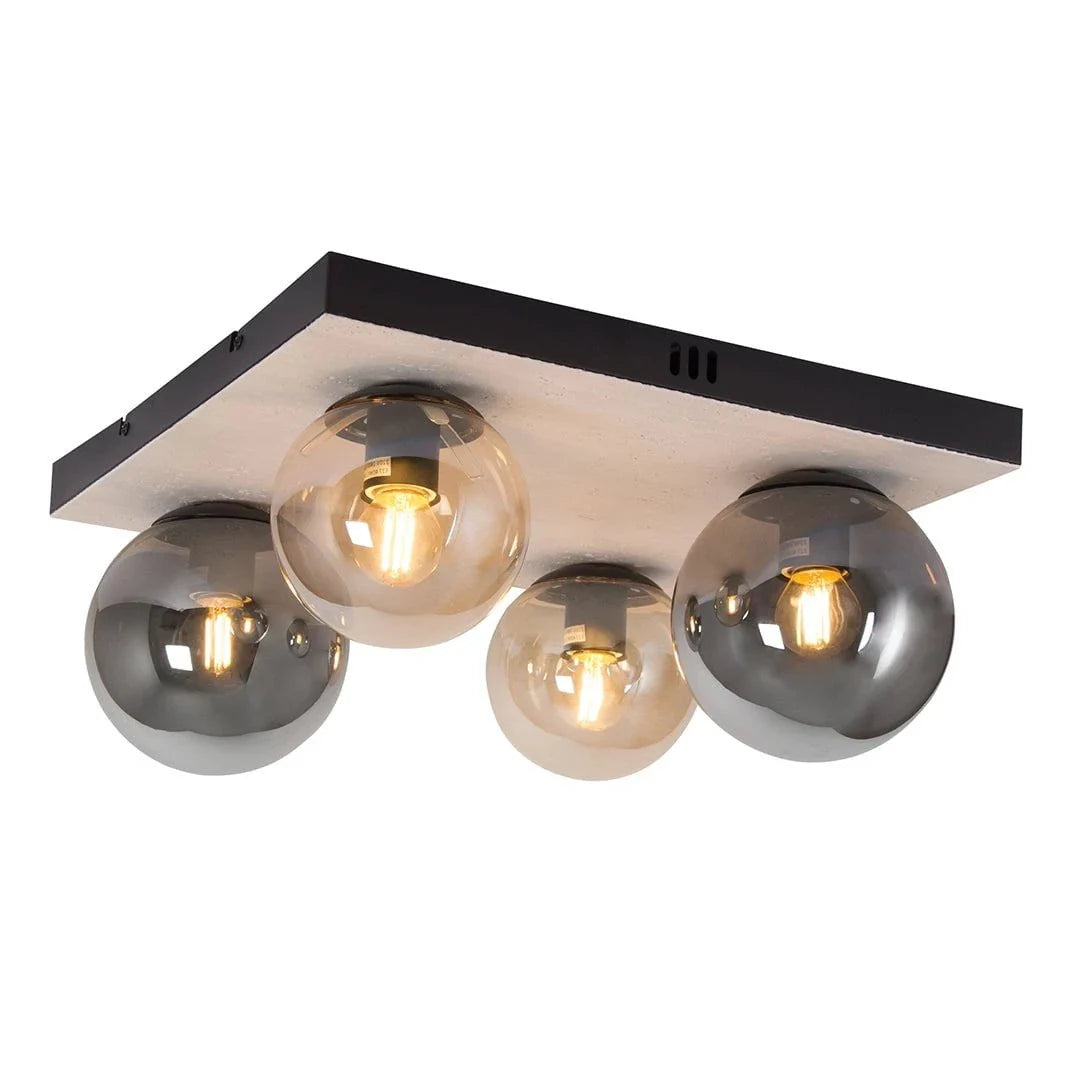The Lighting Club Ceiling Light 4 - Light Square Travertine Sphere Ceiling Light Range CF516 BLACK/AMBER 6007226090789