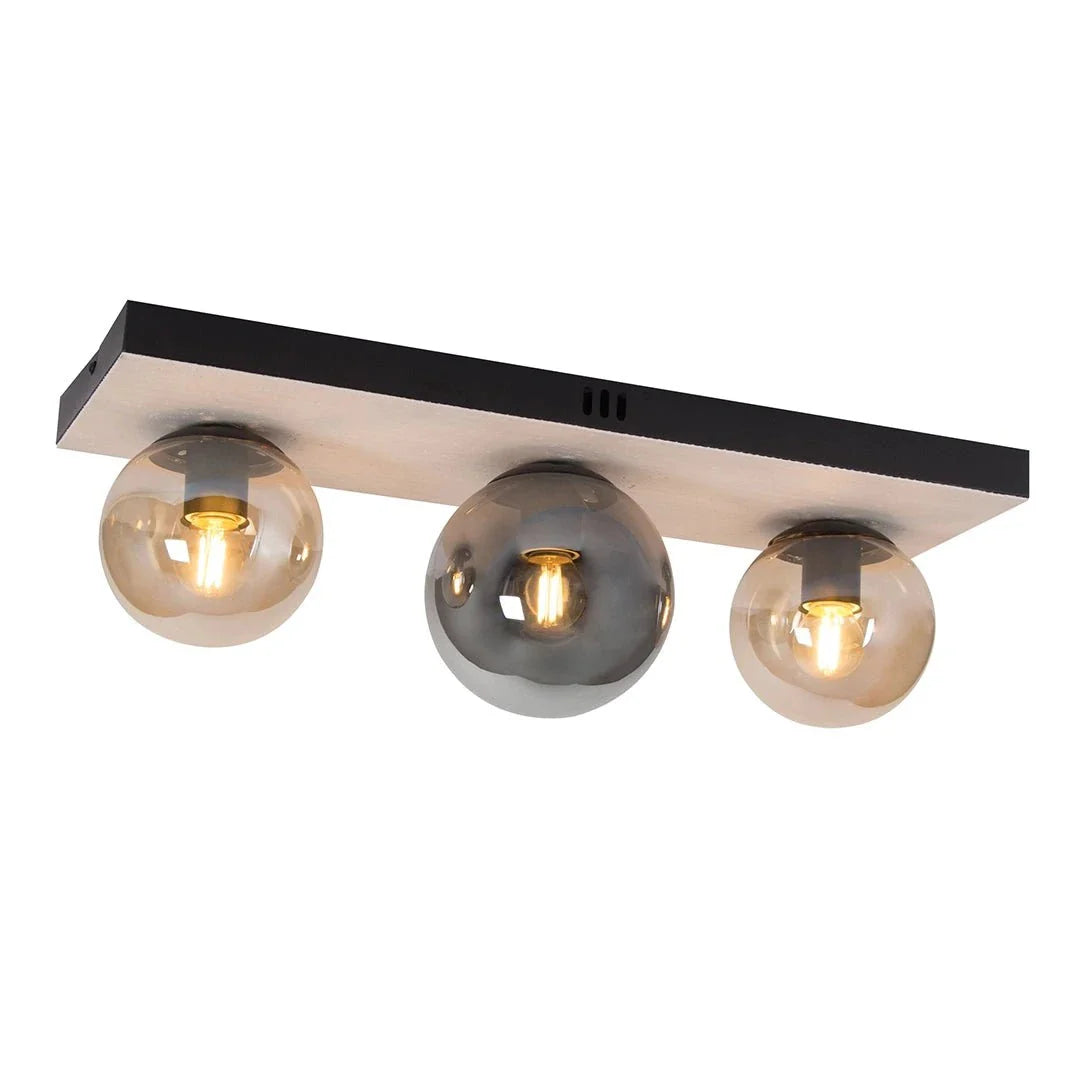The Lighting Club Ceiling Light 3 - Light Linear Travertine Sphere Ceiling Light Range CF517 BLACK/AMBER 6007226090796