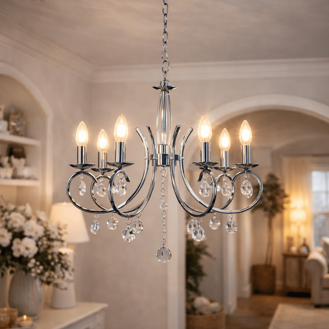 The Lighting Club Chandelier Everly Chrome and Crystal 6 Light Chandelier CH36CH 6007328356691
