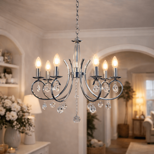 The Lighting Club Chandelier Everly Chrome and Crystal 6 Light Chandelier CH36CH 6007328356691