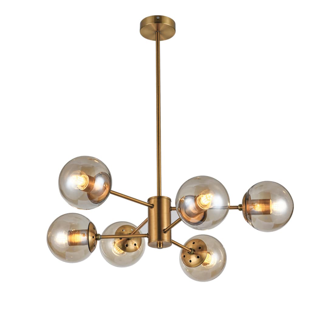 The Lighting Club Staggered Glass Ball 6 Light Chandelier Gold CH534/6 GOLD 6007226080360