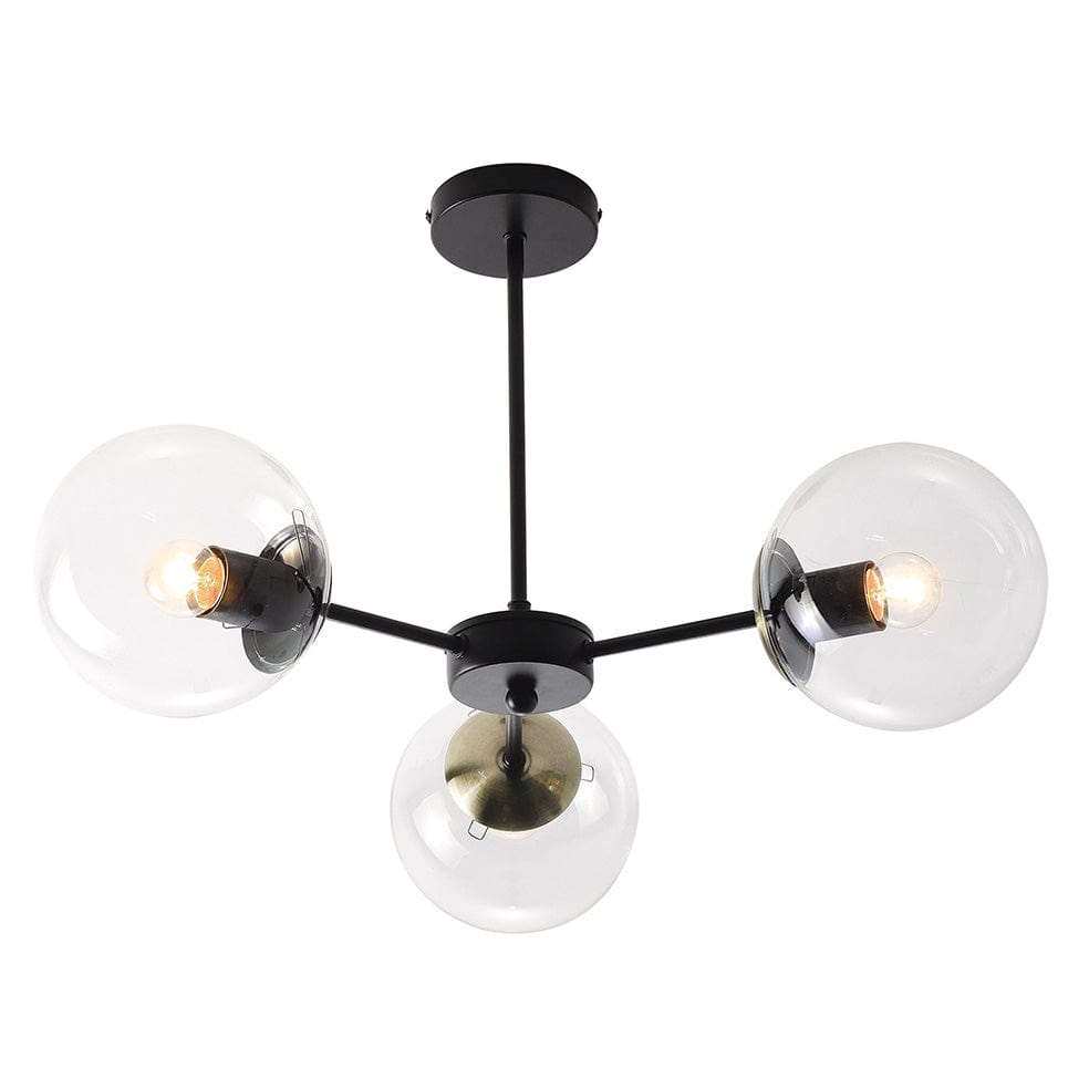 The Lighting Club Black and Brass Clover Chandelier 3 Light Black or Chrome CH537/3 BK/AB 6007226080803