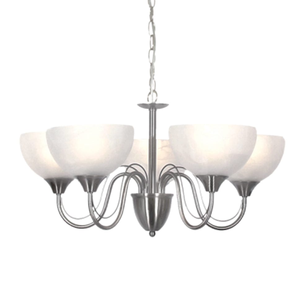 The Lighting Club Chandelier Gigi 5 Metal and Alabaster Glass Chandelier Light Satin Chrome CH665/5 SATIN 6007226053982