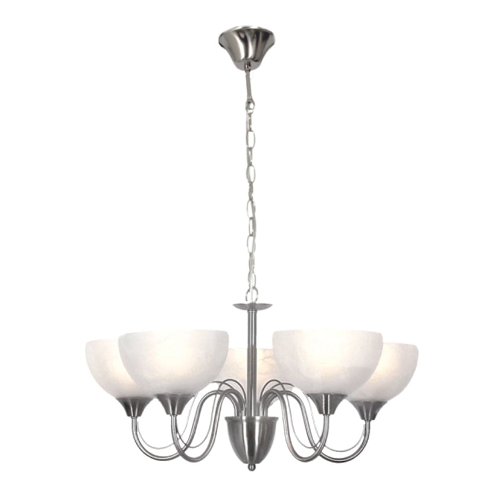 The Lighting Club Chandelier Gigi 5 Metal and Alabaster Glass Chandelier Light Satin Chrome CH665/5 SATIN 6007226053982