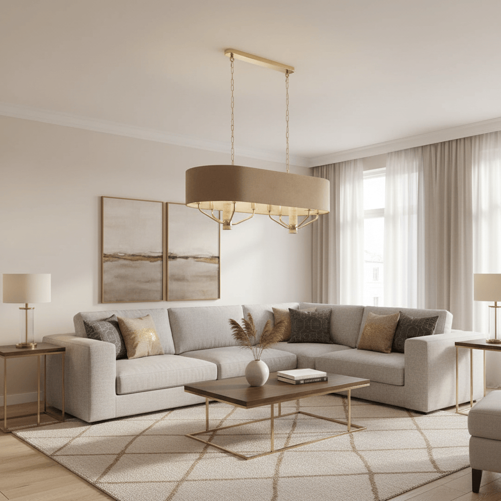 The Lighting Club Chandelier Luster Gold and Travertine  Chandelier - Beige Shade CH706 BROWN 6007226089219