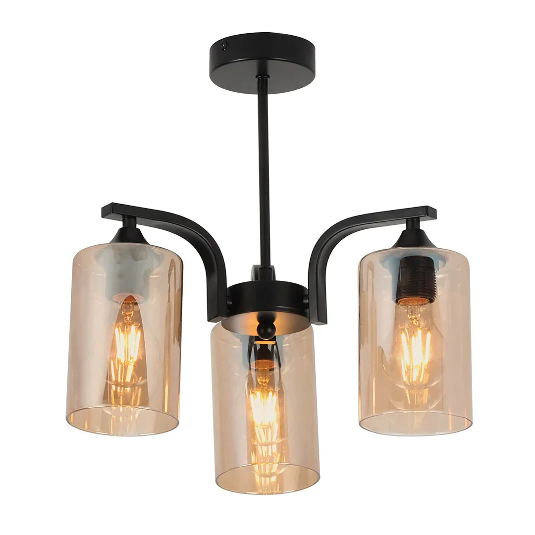 The Lighting Club Chandelier 3 Light Foundry Metal and Glass Chandelier - 5 Light | 3 Light CH708/3 BLACK 6007226089875