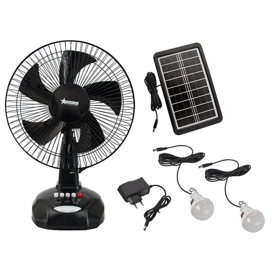 The Lighting Club fan Rechargeable Table Fan | Solar Panel and Rechargeable Bulbs FAN024 BLACK 6007226082777