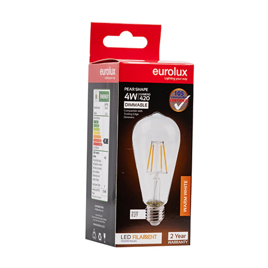 The Lighting Club LED Bulbs 4W E27 LED Filament Mini Pear Bulb – Warm White 3000K Dimmable G1200 6009551809852