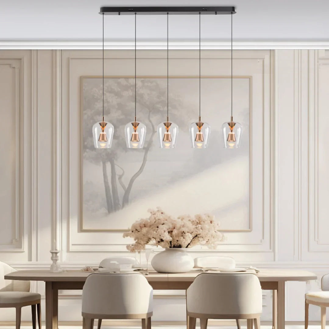 The Lighting Club pendant light Auric 5 Light Clear Glass Golden Linear LED Pendant Light K-LED-CC2-5/GD