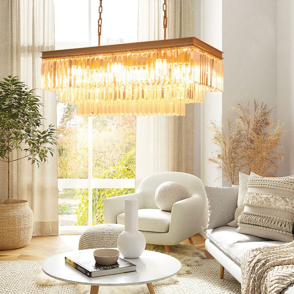 The Lighting Club Chandelier Crystal Rectangular Chandelier - Satin Gold KLCH-5515/SG