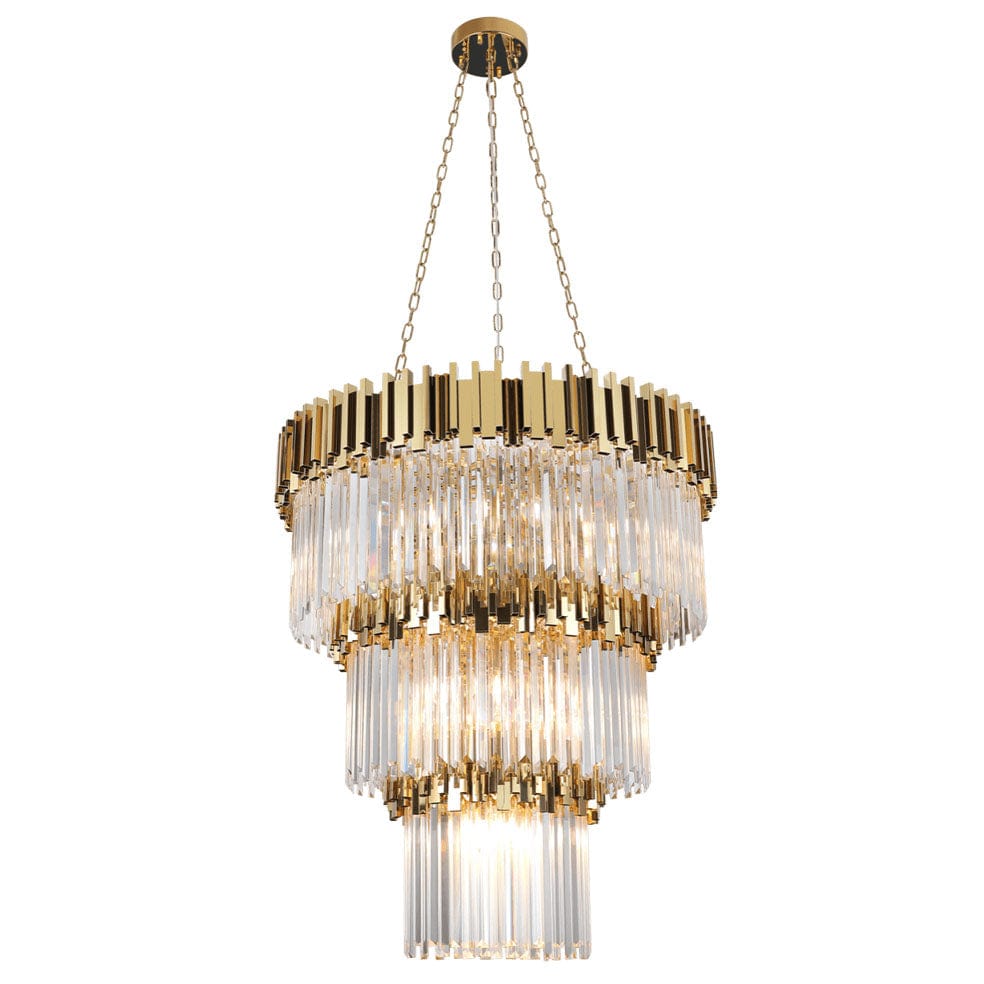 The Lighting Club Supreme Gold and Clear 3 Tier Crystal Chandelier KLCH-6002/27 633710851350
