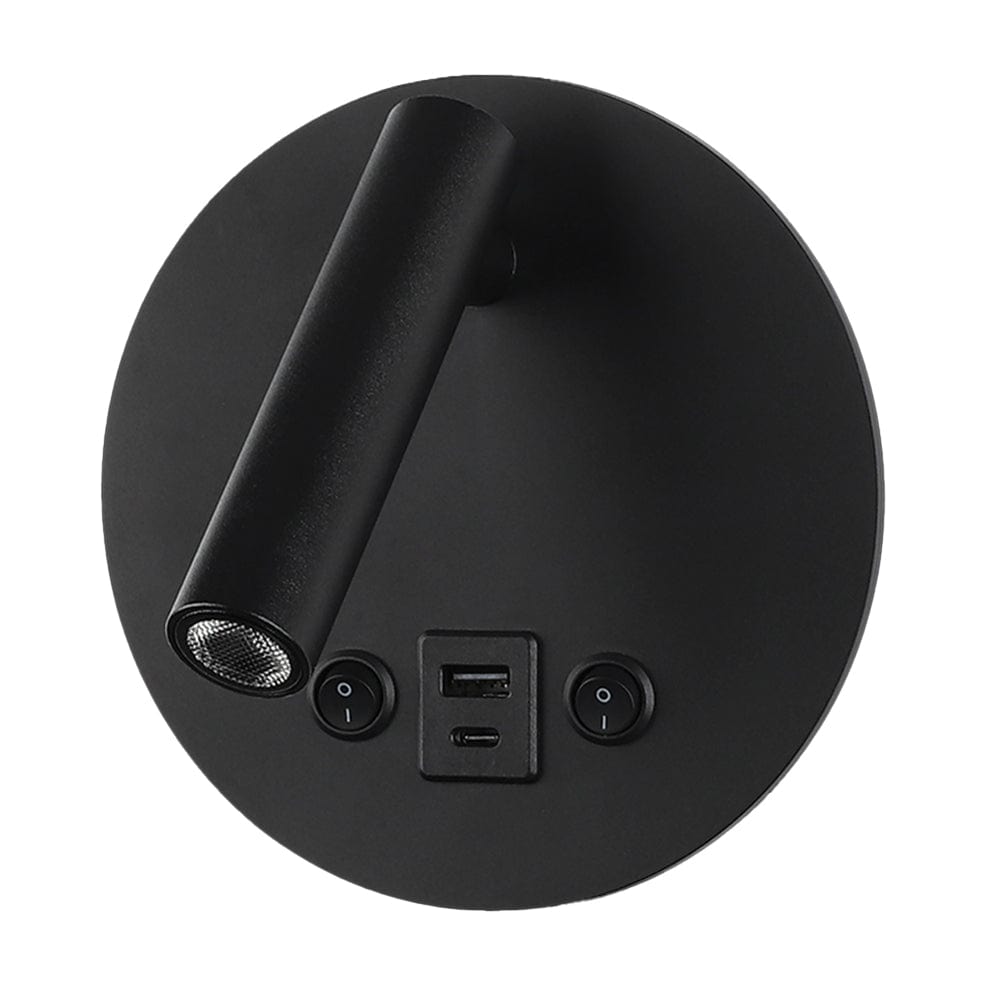 The Lighting Club Wall Light Black Arcus Round USB Wall Light in Black or White MB-140/BL-USB