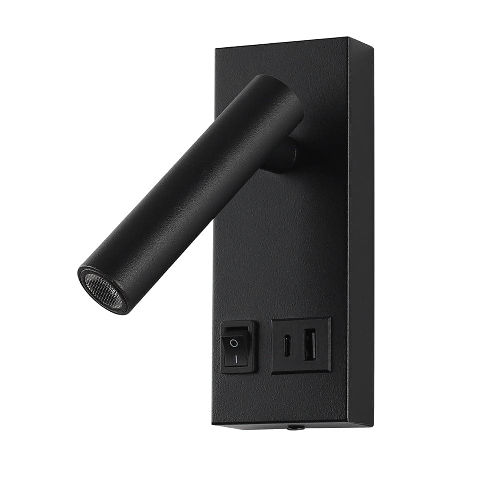 The Lighting Club Wall Light Black LED Reading Light with charging Port Black | White MB-200/BL