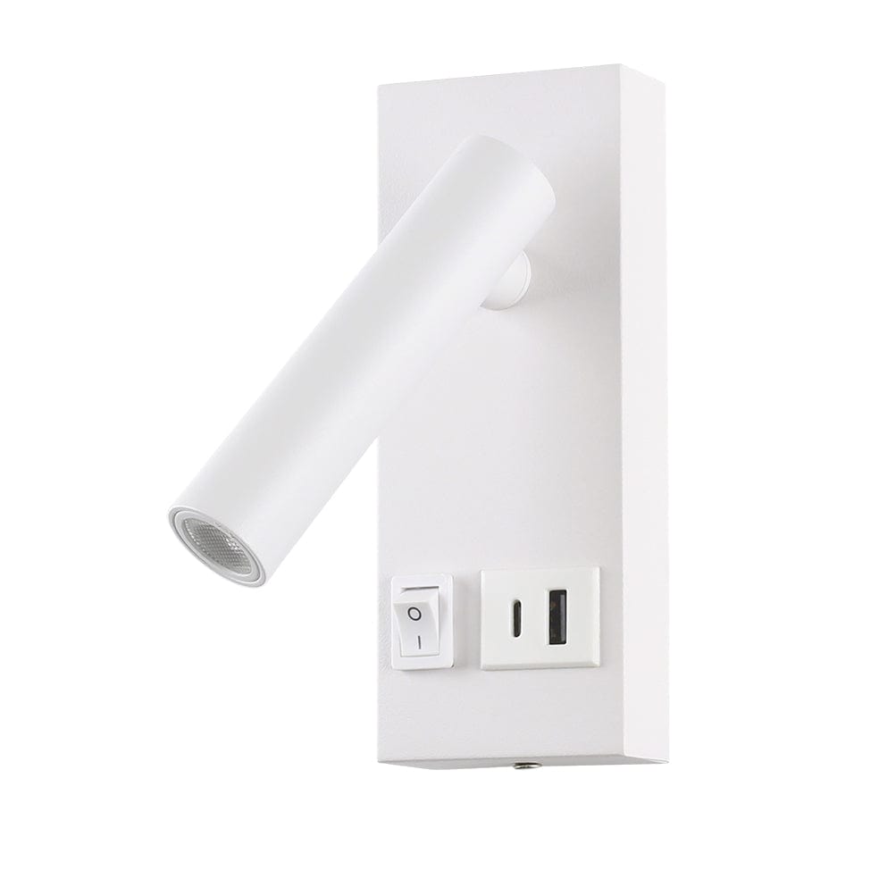 The Lighting Club Wall Light White LED Reading Light with charging Port Black | White MB-200/WH