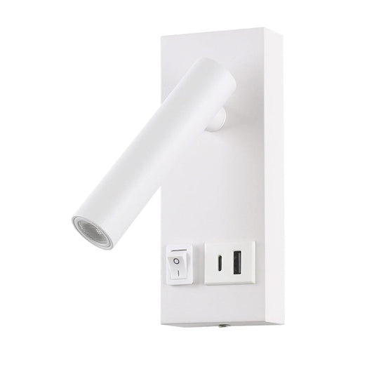The Lighting Club Wall Light White LED Reading Light with charging Port Black | White MB-200/WH