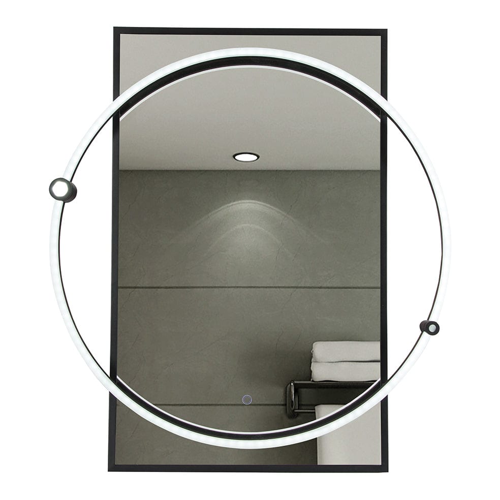 The Lighting Club Mirrors Black Rectangular Mirror with Circular LED Light | Black or Brass ML062 BLACK 6007226083989