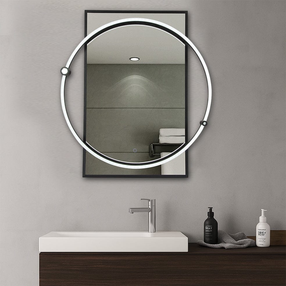 The Lighting Club Mirrors Rectangular Mirror with Circular LED Light | Black or Brass