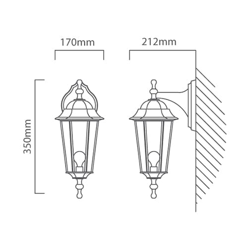 The Lighting Club Aurora Outdoor Wall Lantern Light 6 Panel Down Facing Black O304B 6007328365600