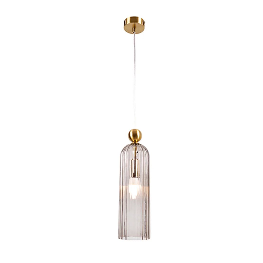 The Lighting Club Pendant Lights Gold Ribbed Glass Pendant Light – Smokey Grey E14 Hanging Ceiling Light P1338 6009551810742