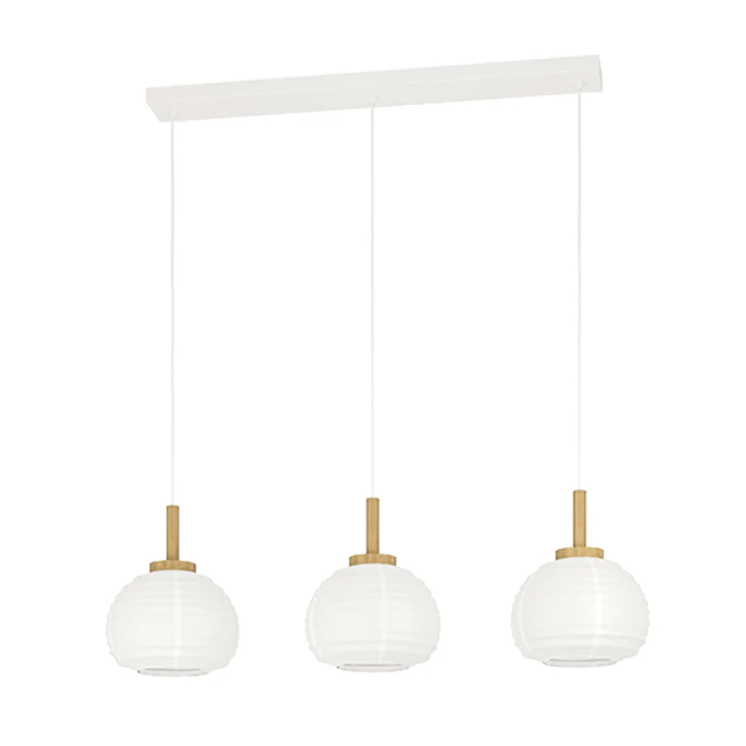 The Lighting Club pendant light 3 Light White Paper Pendant with Wooden Bar – Modern Linear Dining Room Ceiling Light P1355 9002759440664