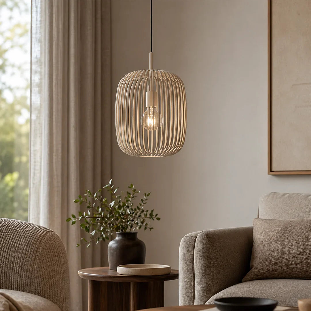 The Lighting Club pendant light Slatted Steel Cage 1 Light Pendant in Cream P1356 9008606244300