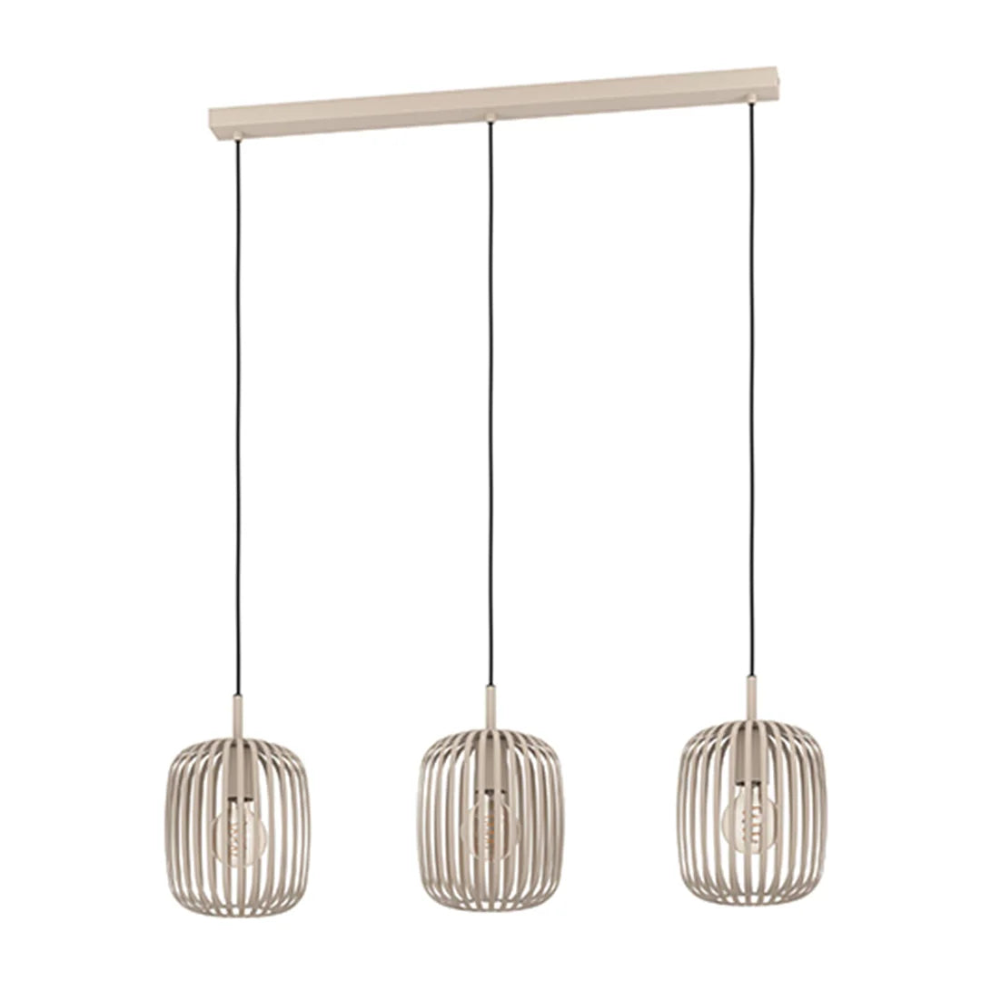 The Lighting Club pendant light Slatted Steel Cage 3 Light Linear Pendant in Cream P1357 9008606244317