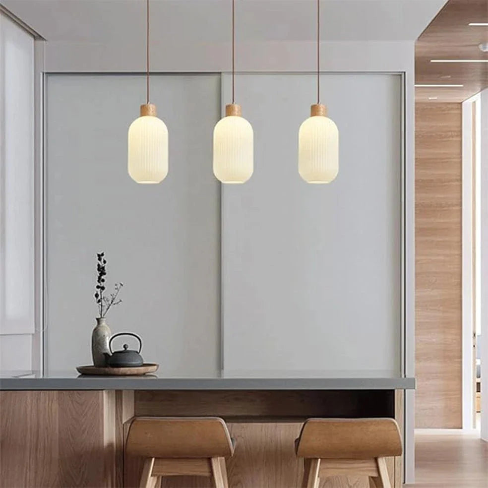 The Lighting Club pendant light Nesta 2 Wood and Glass Pendant Light P1361