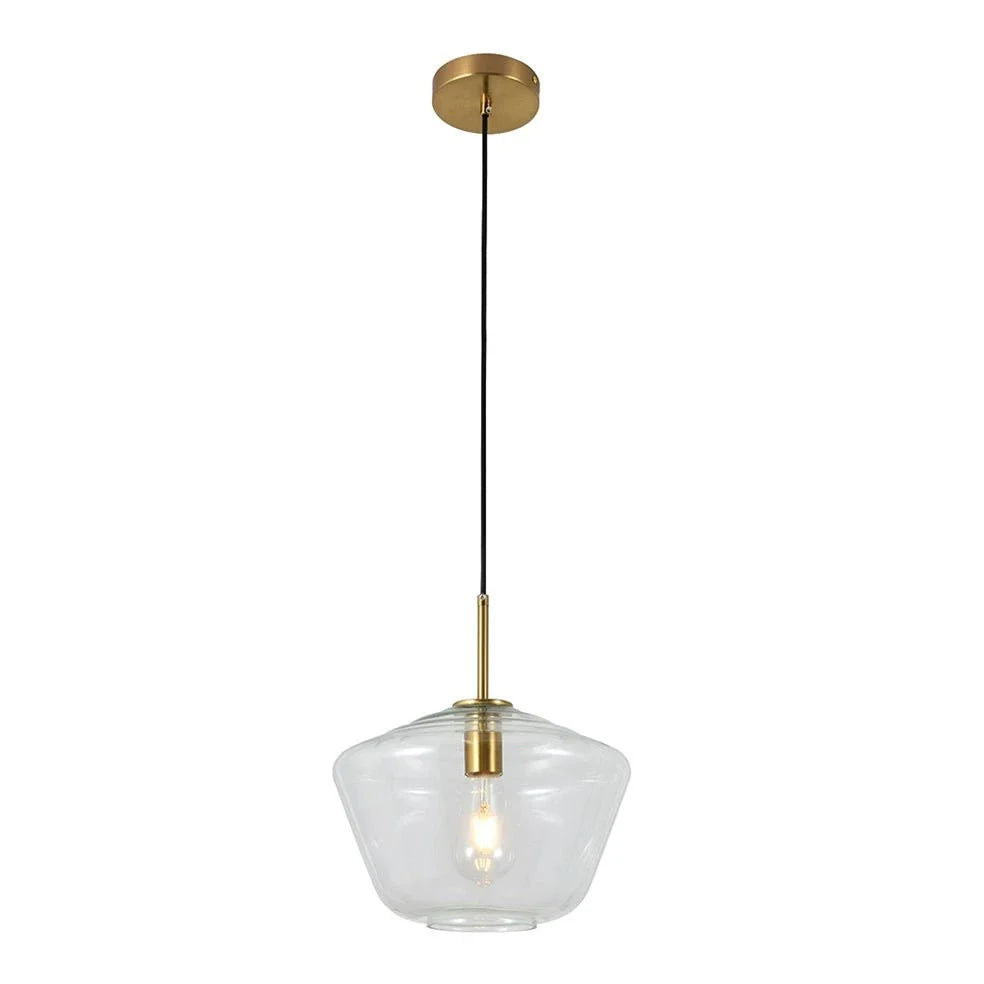 The Lighting Club pendant light Vetra 2 Clear Glass Metal Pendant Light - Gold P1363