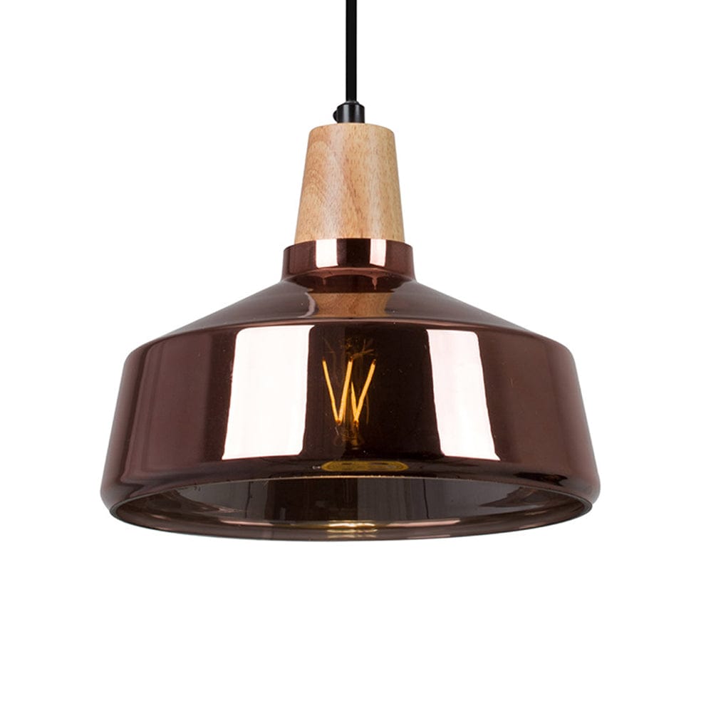 The Lighting Club Pendant Copper Tallinn Glass and Wood Pendant Light | Copper or Smokey P929C