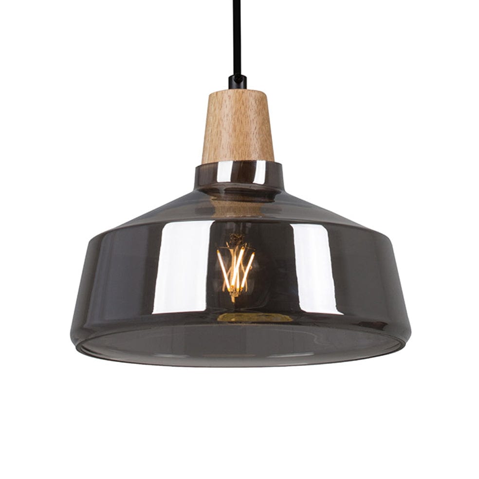 The Lighting Club Pendant Smokey Tallinn Glass and Wood Pendant Light | Copper or Smokey P929SM