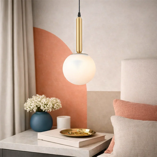 The Lighting Club pendant light Rhea Orb Metal and Glass Pendant Light - Brass PEN154 BRASS 6007226090277