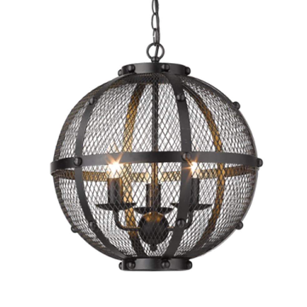 The Lighting Club Pendant Round Cage Pendant Light Metal Black PEN206/3 Black 6007226075878