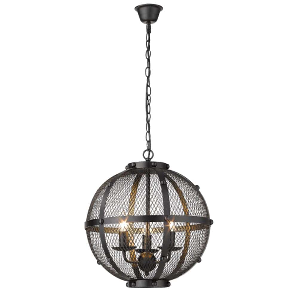 The Lighting Club Pendant Round Cage Pendant Light Metal Black PEN206/3 Black 6007226075878