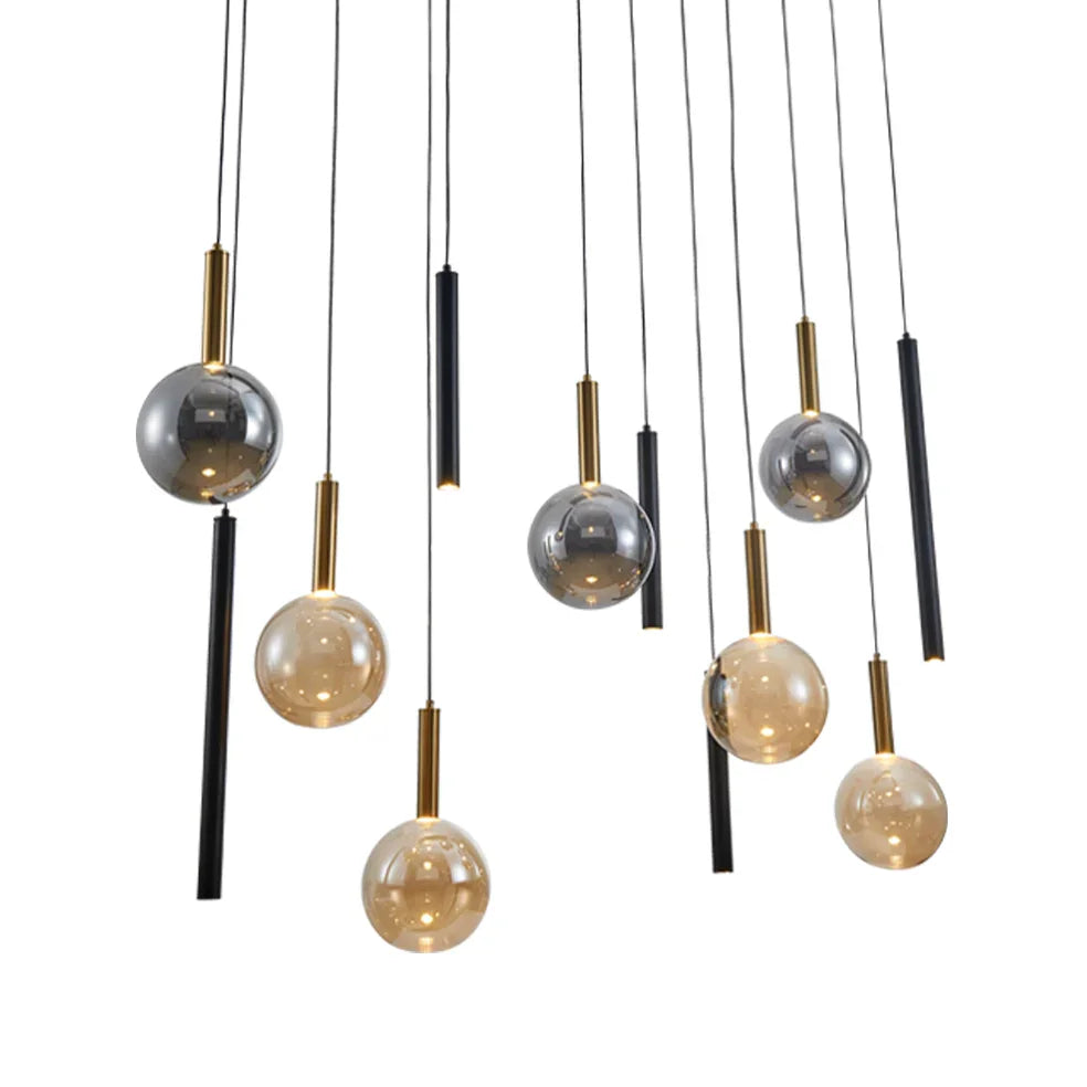 The Lighting Club pendant light Elara Cascade Pendant Light – Amber and Smoke | Black & Gold PEN823/12 BK/GD 6007226092370