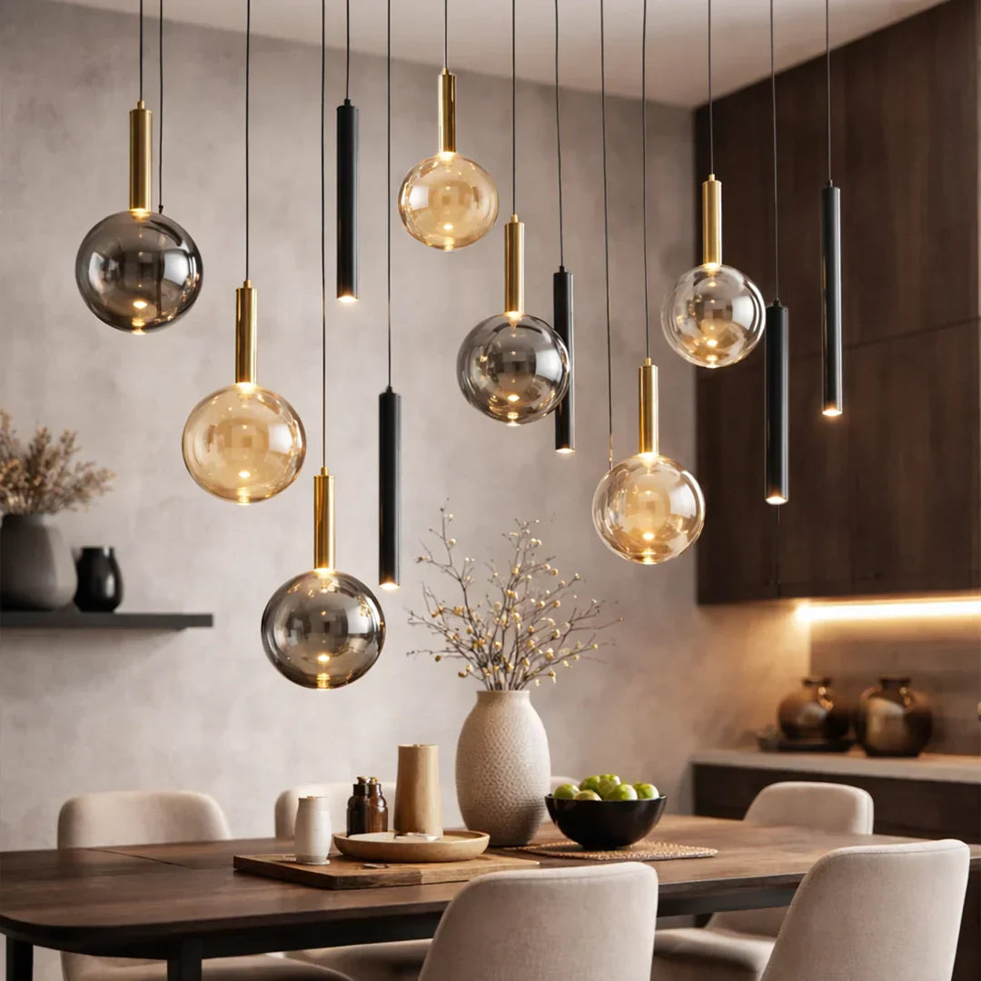 The Lighting Club pendant light Elara Cascade Pendant Light – Amber and Smoke | Black & Gold PEN823/12 BK/GD 6007226092370