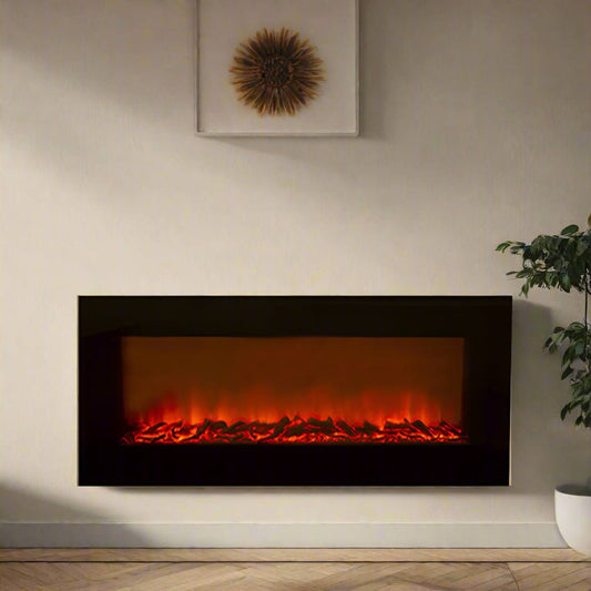 The Lighting Club LED electric fireplace LuxeGlow 1800W Flat Glass Electric Fireplace with Coal RHE6C