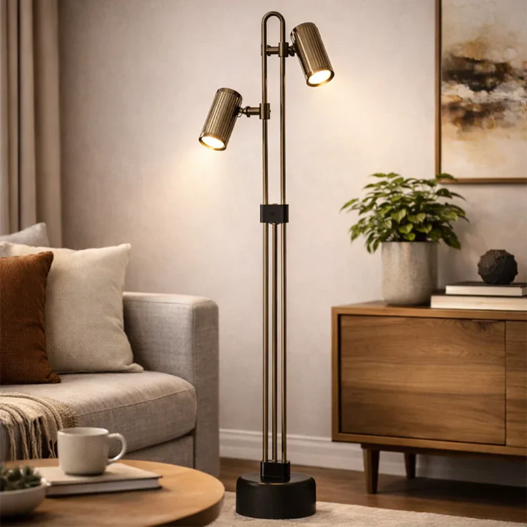 The Lighting Club Floor lamps Aurex Twin-Head Adjustable Floor Lamp – Black and Brass SL440 BK/GD 6007226091076