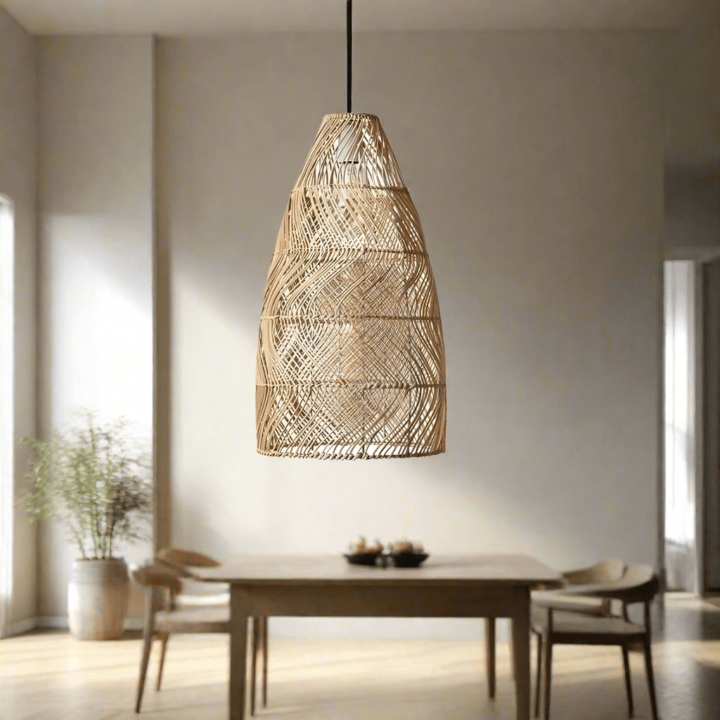 The Lighting Club Tall Wave Rattan Pendant Light Natural | Black