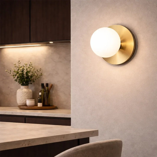 The Lighting Club Wall Light Sona Gold Metal and Opal Glass Wall Light W663 6009551810834