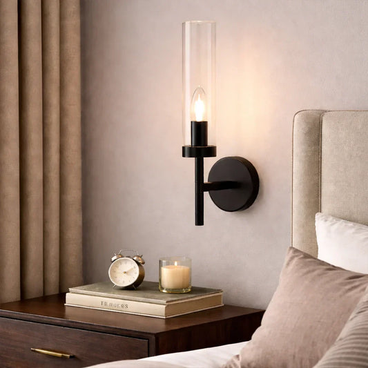 The Lighting Club Wall Light Black Modern Wall Light for Bedroom – Clear Glass Cylinder WB237 BLACK 6007226091137